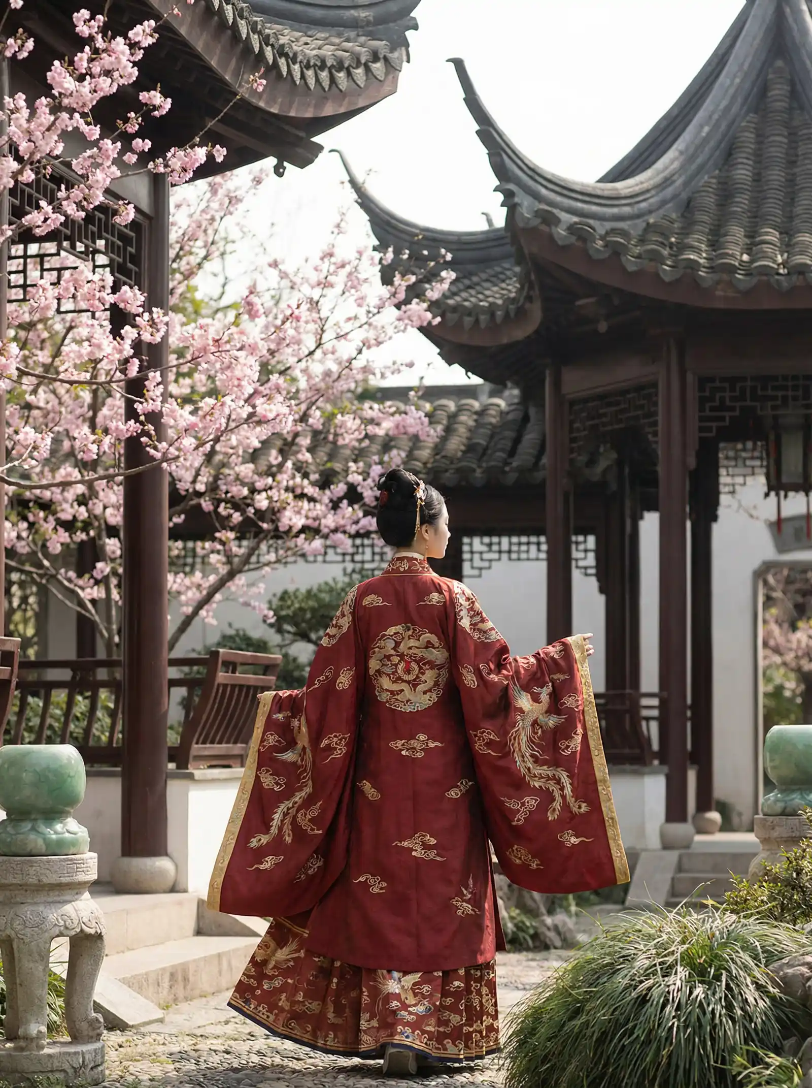 你好李焕英免费观看电影网 明制汉服红色凤凰刺绣